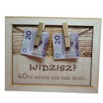 Drewniana kartka na 40 urodziny z miejscem na pieniądze