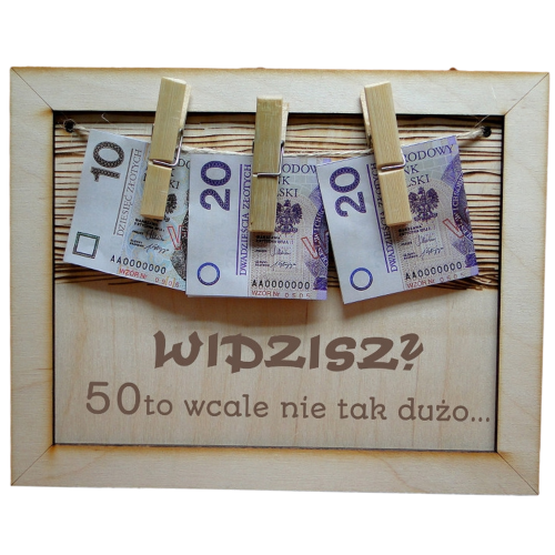 drewniana kartka na urodziny pęćdzesiątkę