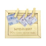 Drewniana kartka na 90te urodziny z miejscem na pieniądze