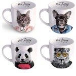 Porcelanowy kubek - KOT, PANDA, LEW, PIES - Mustard