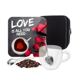 Zestaw Walentynkowy - szklanka z podwójnymi ściankami - serce + zaparzacz i herbatka