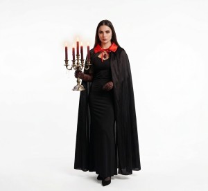 Peleryna czarna z kołnierzem 120cm