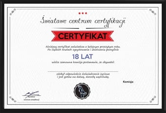 certyfikat dyplom na 18 urodziny dla niego