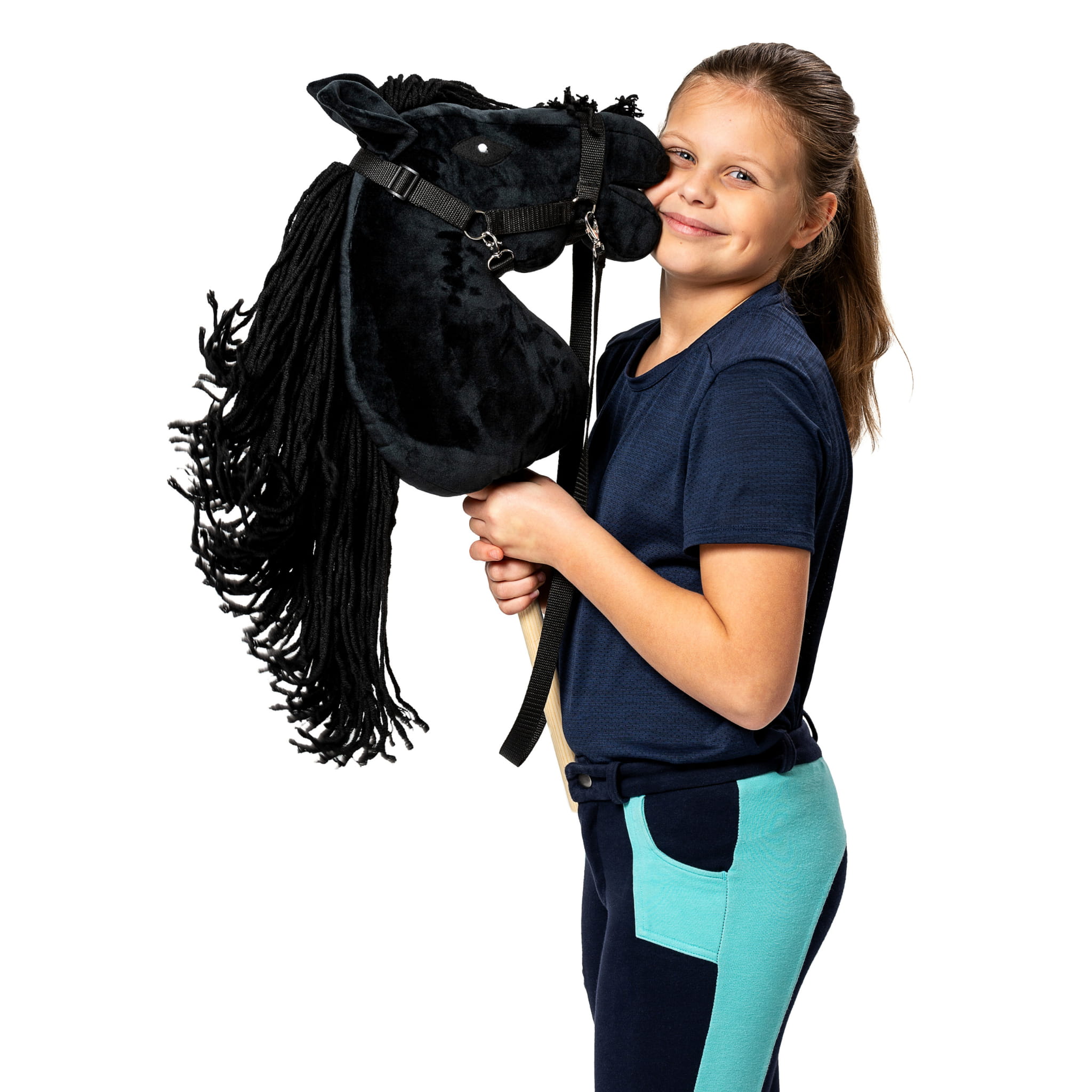 Koń na kiju czarny kantar hobby horse skippi zabawka dla dziewczynek