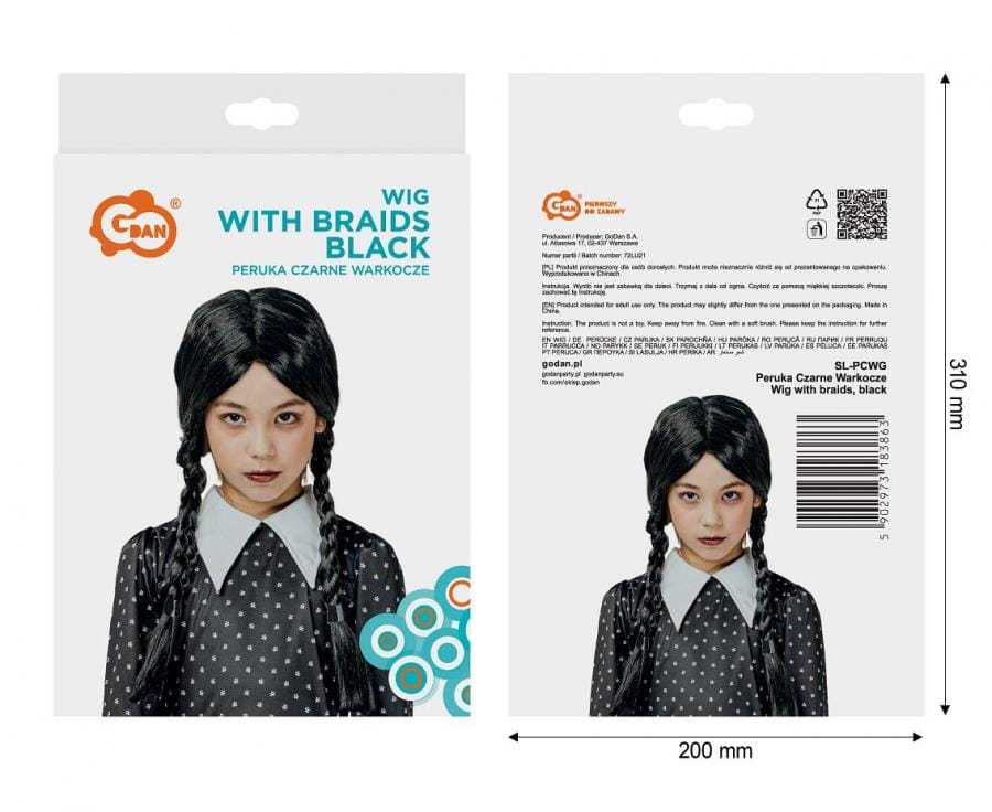 Peruka czarne warkocze wednesday adams